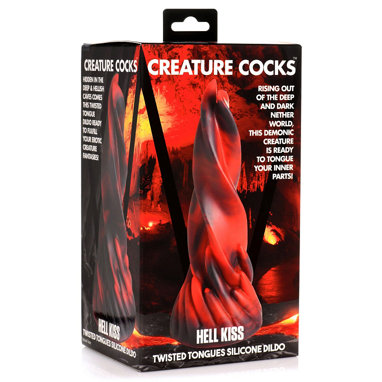 Красно-черный фантазийный фаллоимитатор Hell Kiss Twisted Tongues Silicone Dildo - 18,8 см.