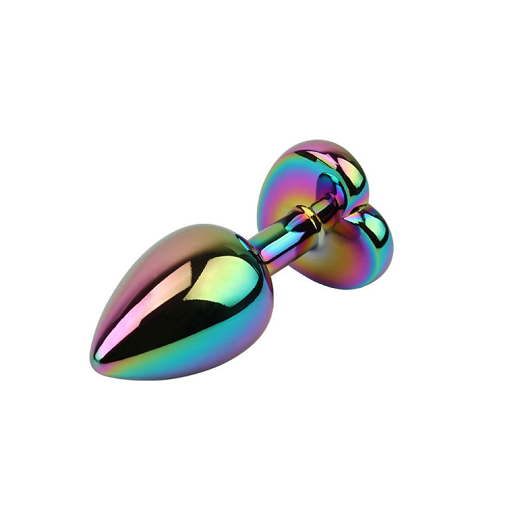Радужная металлическая пробка Rainbow Heart Butt Plug - 7,1 см.