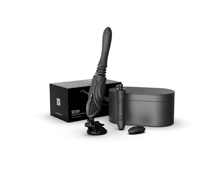 Черная секс-машина с функцией нагрева, насадками и присоской Sesh