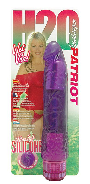 Водонепроницаемый фиолетовый вибромассажер H2O PATRIOT WATERPROOF VIBRATOR - 19 см.